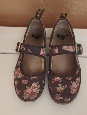 Dr. Martens Floral Mary Jane in Purple with Pink Roses
